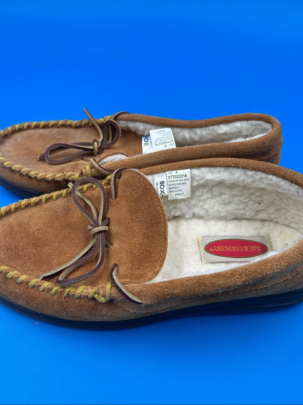 Minnetonka Brown Suede Moccasin Slippers with Fleece Lining